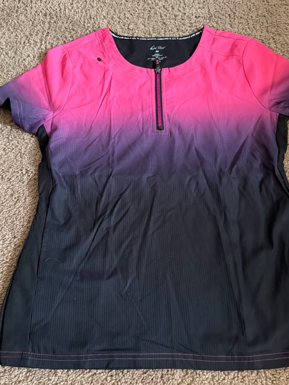 koi Pink to Black Ombre Zip-Front Short Sleeve Top